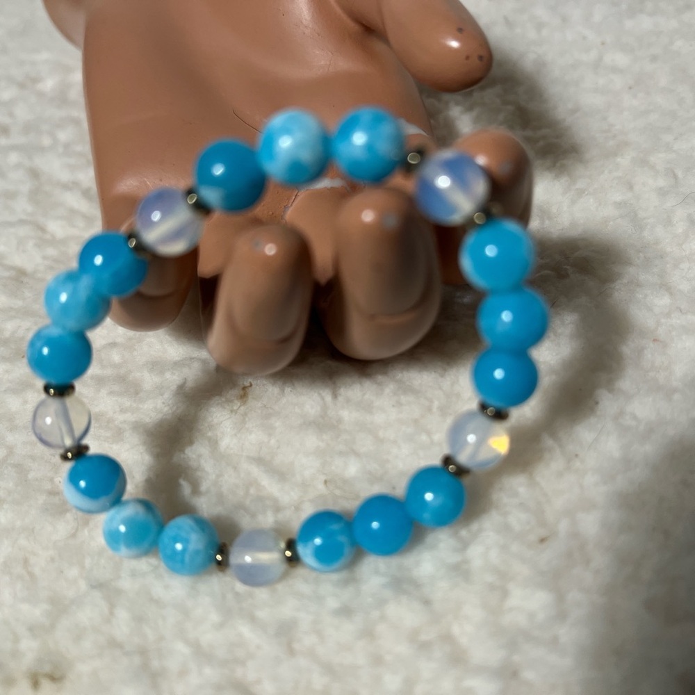 Bracelet 8-8.5mm Amazonite Aqua ,Mystic Aura Quartz - Picture 6 of 8